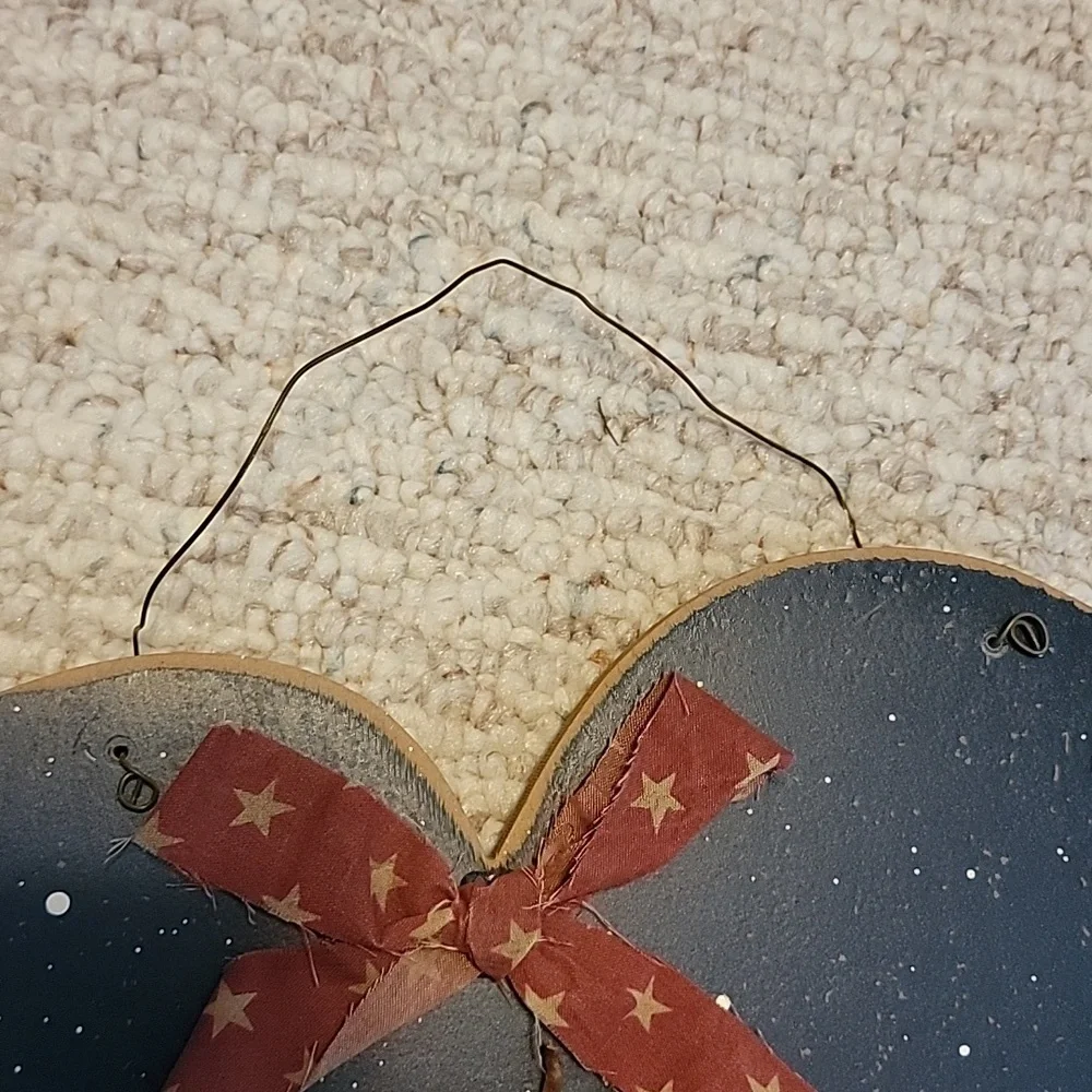 Vintage 🇺🇸 4th of July Heart Wall Wooden Decor With Wire Hanger